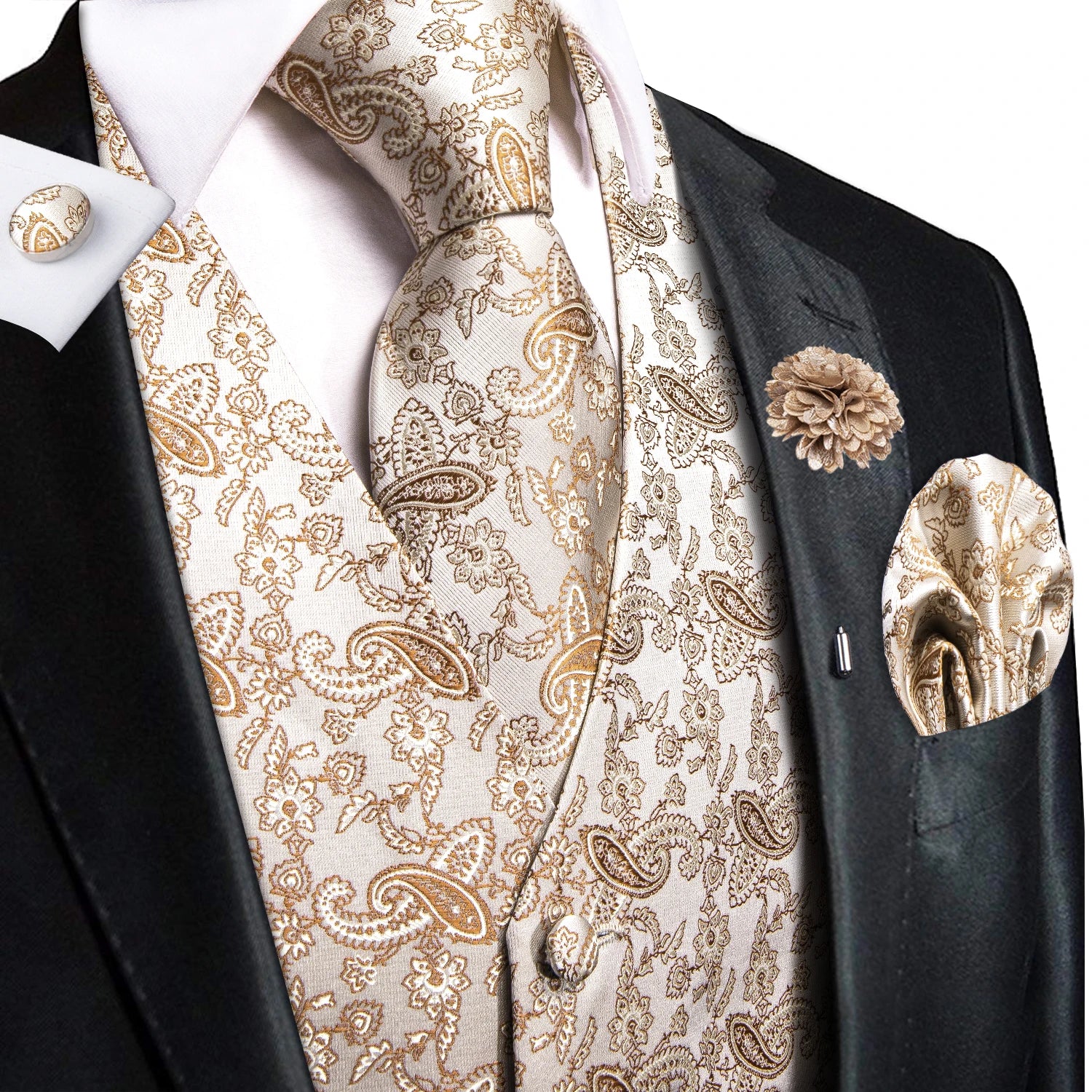 Elegant beige vest and tie sets for men, ideal for formal occasions