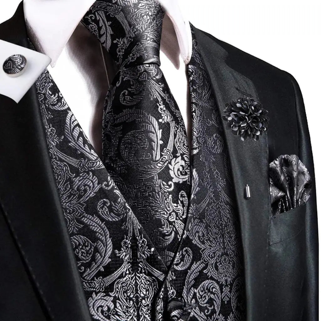 Elegant black vest and tie sets for men, perfect for formal occasions