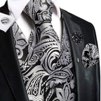 Black and silver vest and tie sets for men, formal occasions
