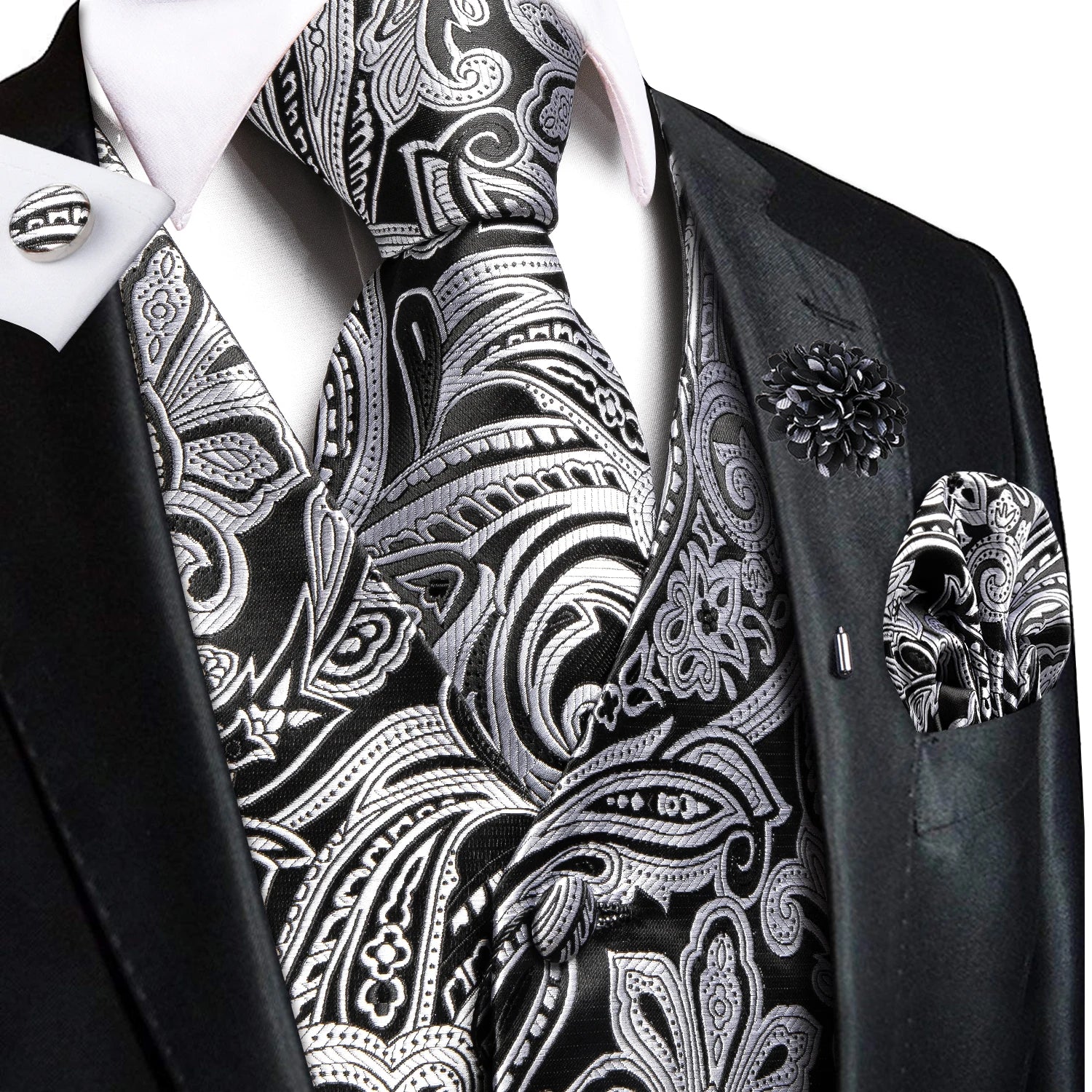 Black and silver vest and tie sets for men, formal occasions