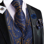 Navy paisley vest and tie sets for men, perfect for formal events