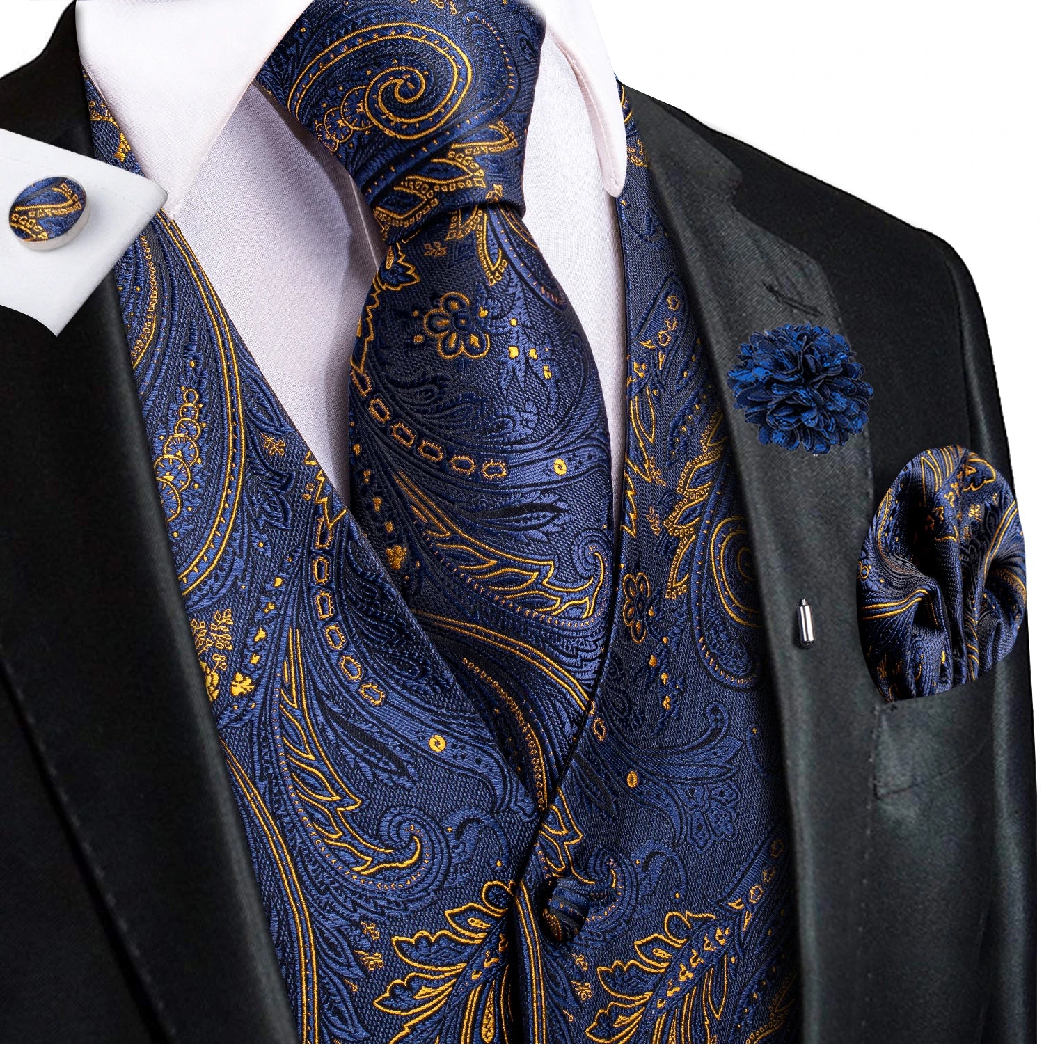 Navy paisley vest and tie sets for men, perfect for formal events