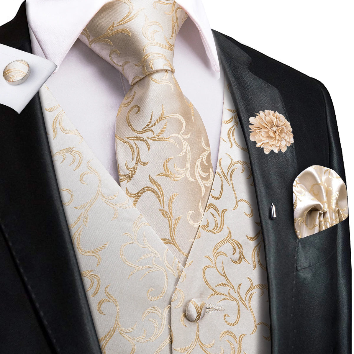 Elegant cream vest and tie sets for men, perfect for formal occasions