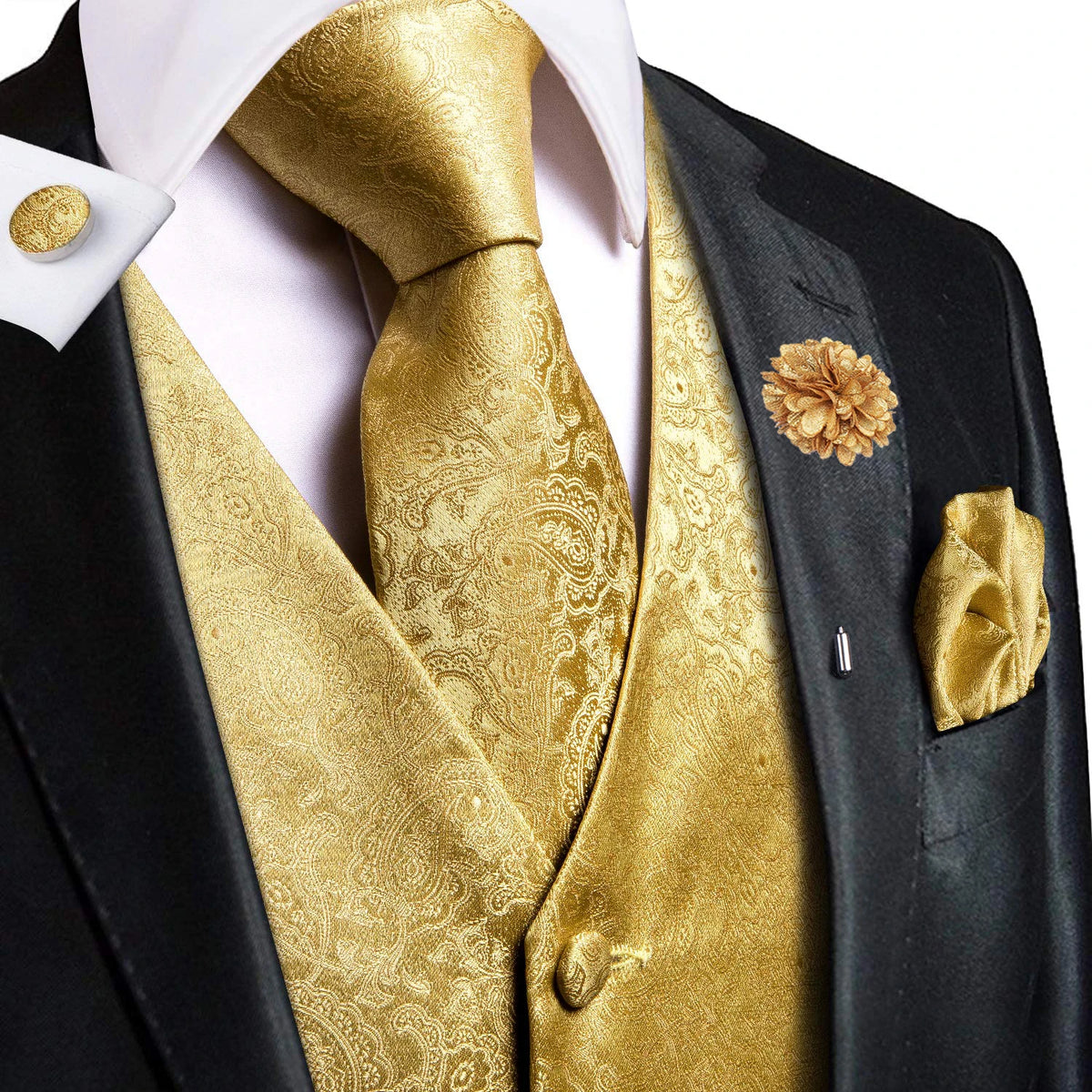 Gold vest and tie sets for men, perfect for formal events