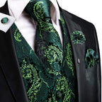 Green paisley vest and tie sets for men, perfect for formal events