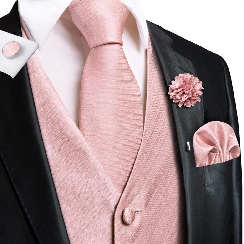 Men's pink vest and tie sets for men, perfect for formal events