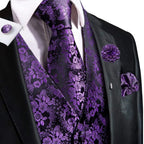 Purple floral vest and tie sets for men, formal occasion wear