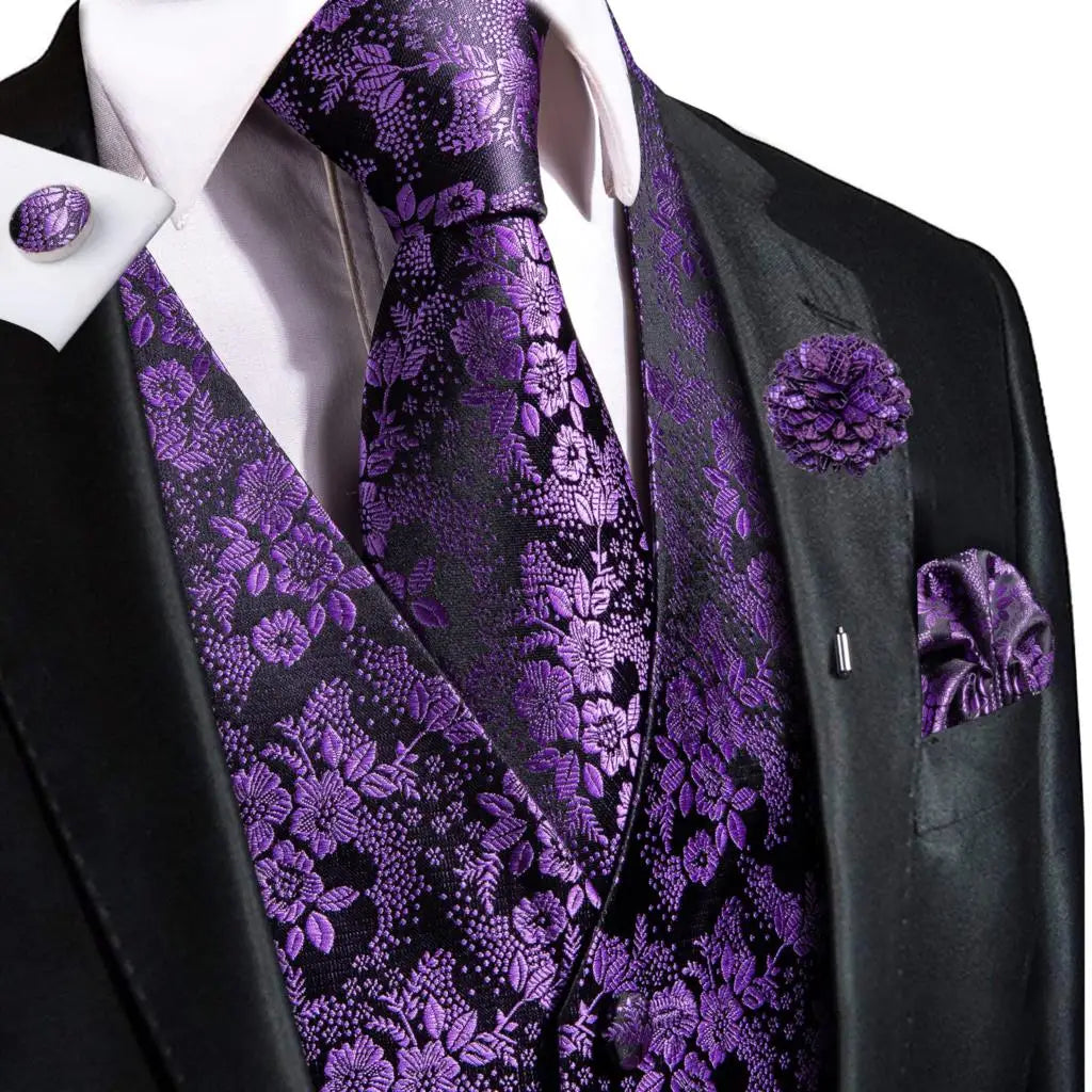 Purple floral vest and tie sets for men, formal occasion wear