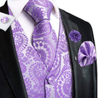 Purple vest and tie sets for men with paisley design, formal wear