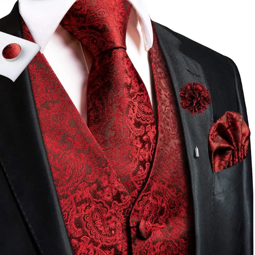 Elegant red vest and tie sets for men, perfect for formal occasions