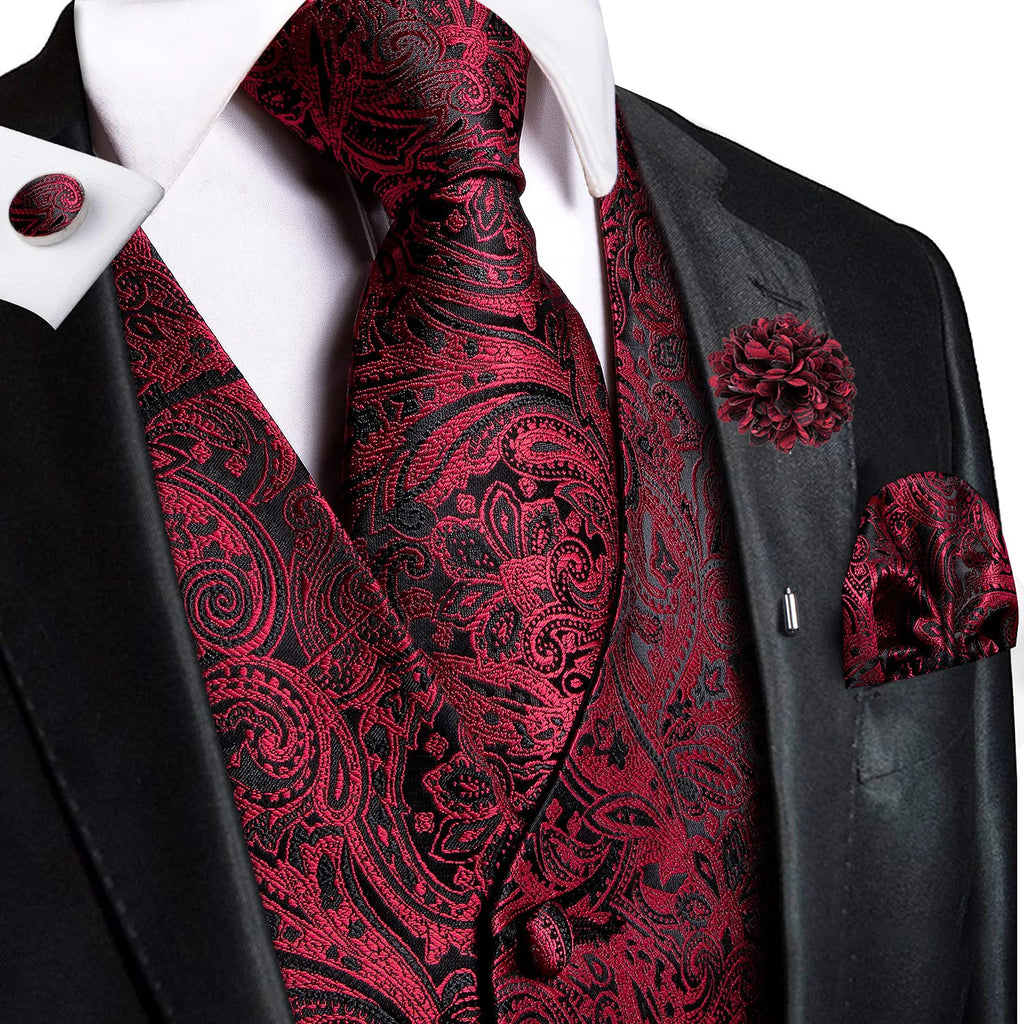 Men's elegant burgundy vest and tie sets for men, formal occasion ready