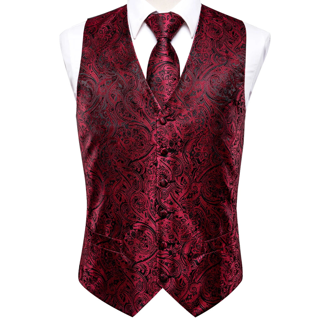 Red paisley vest and tie sets for men, formal events attire