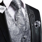 Silver paisley vest and tie sets for men, formal occasion wear
