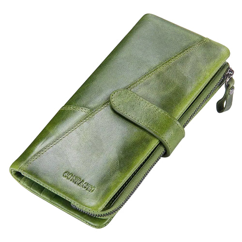 Green leather men's wallet for everyday use with zipper closure