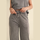 VacationGrabs womens relaxed fit mineral wash trousers in grey with adjustable drawstring waist