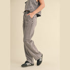 VacationGrabs womens relaxed fit mineral wash trousers in gray styled with black sneakers