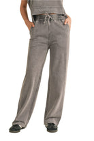 VacationGrabs womens relaxed fit mineral wash trousers in gray with drawstring waist and pockets