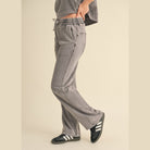 VacationGrabs womens relaxed fit mineral wash trousers in gray with elastic waistband and casual style