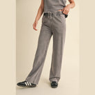 VacationGrabs womens relaxed fit mineral wash trousers in gray with elastic waistband and drawstring