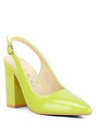 Women's slingback block heel sandals in vibrant lime green for stylish occasions