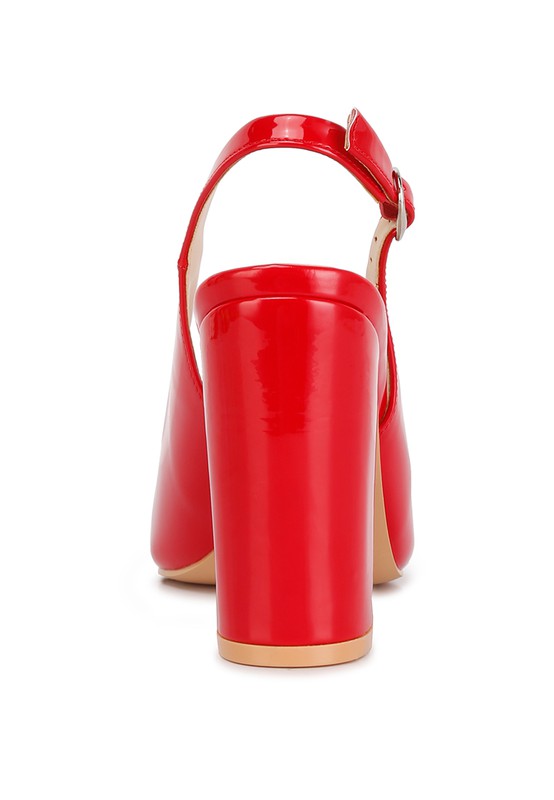 Rag Company women's slingback block heel sandals in shiny red for stylish occasions