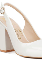 women's slingback block heel sandals, white patent leather for stylish occasions