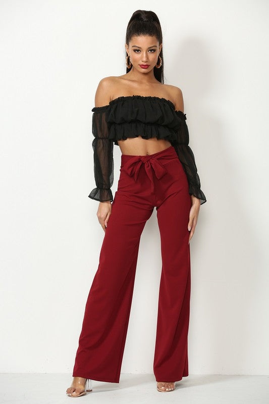 Cemi Ceri women's tie front pants in burgundy, perfect for casual outings