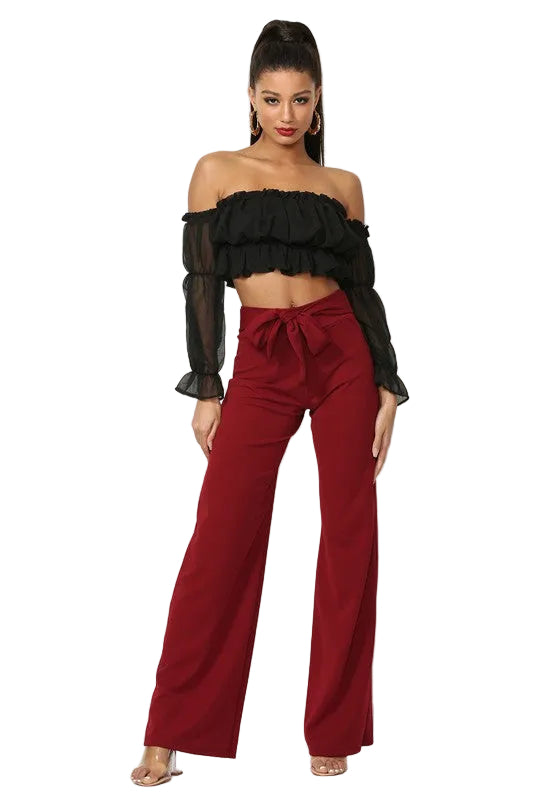 Cemi Ceri women's tie front pants in burgundy, perfect for stylish outings