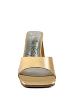 Women's triangular block heel sandals in gold for stylish occasions