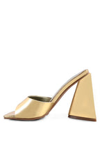 Gold women's triangular block heel sandals for stylish occasions
