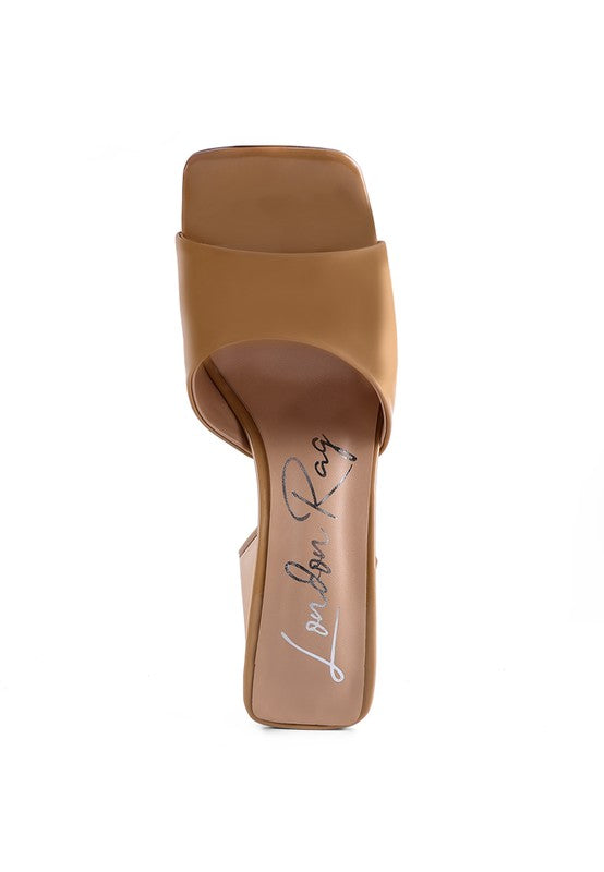 Rag Company women's triangular block heel sandals in tan, stylish for casual outings