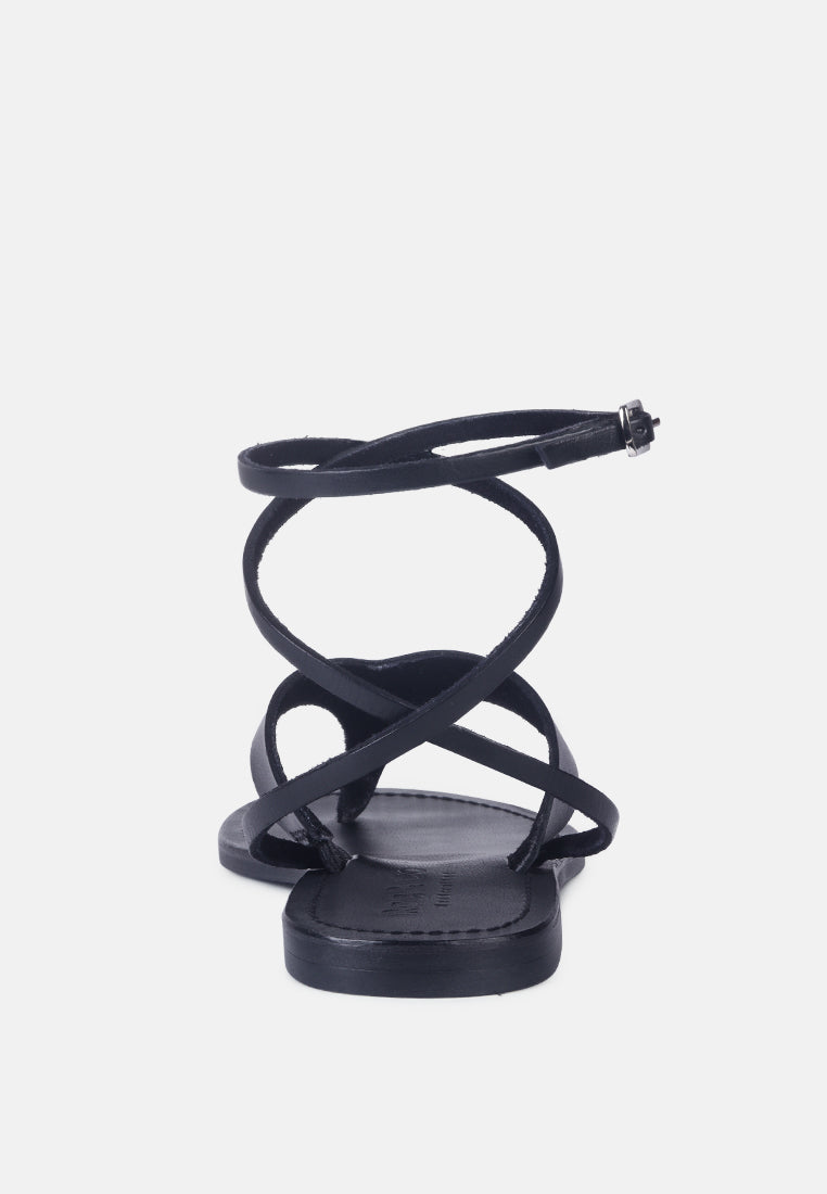 Black London Rag wrap up tie flat sandals with stylish crisscross straps for a chic summer look