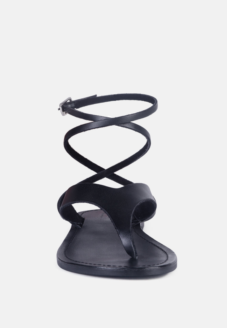 London Rag International wrap up tie flat sandals in black with crossed ankle straps for women