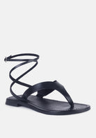 Women's London Rag wrap up tie flat sandals in black with stylish strappy design for comfort and versatility