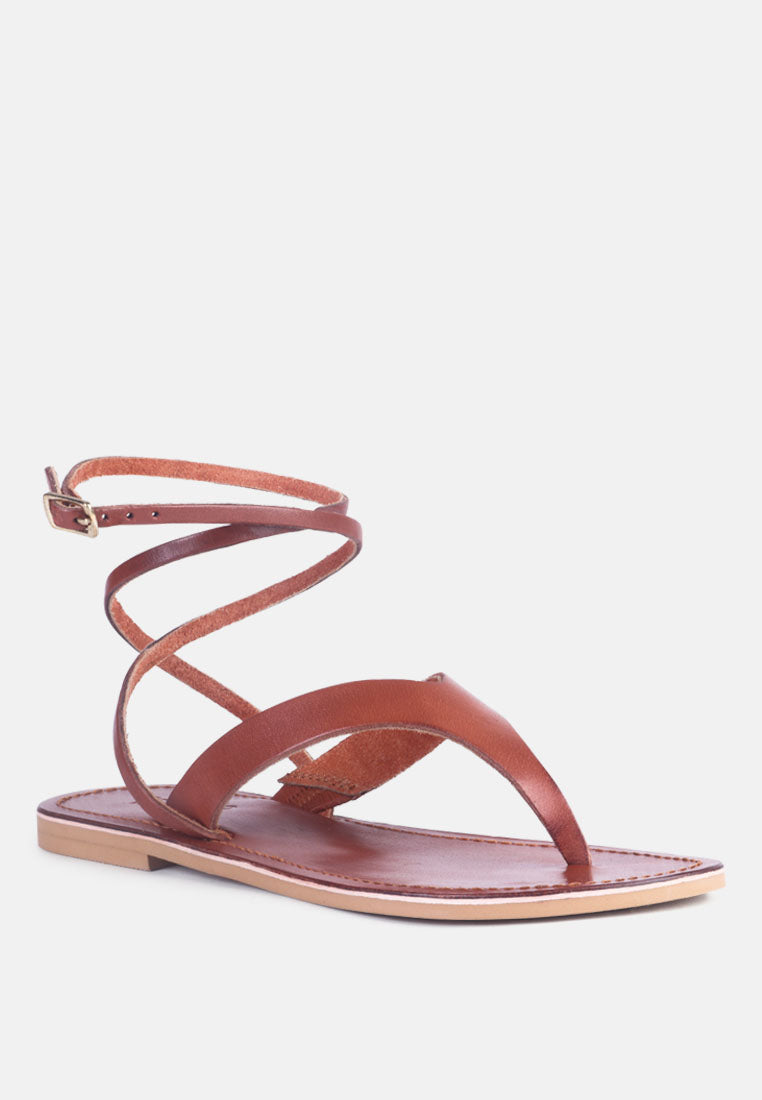 Stylish brown London Rag wrap up tie flat sandals with ankle straps for summer wear
