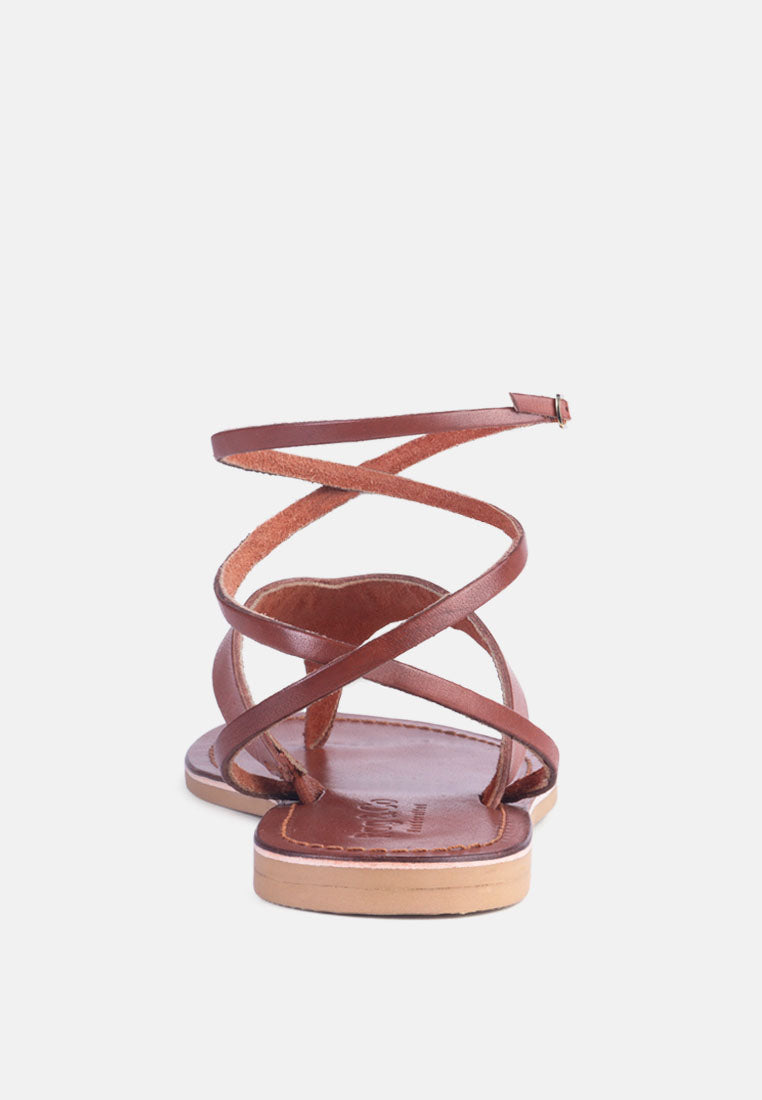 London Rag International wrap up tie flat sandals featuring a stylish crisscross strap design in brown