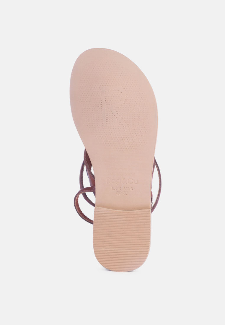 Bottom view of London Rag wrap up tie flat sandals showcasing a smooth sole design