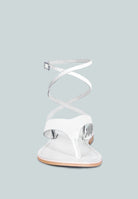 London Rag International wrap up tie flat sandals in white with a stylish crisscross ankle strap