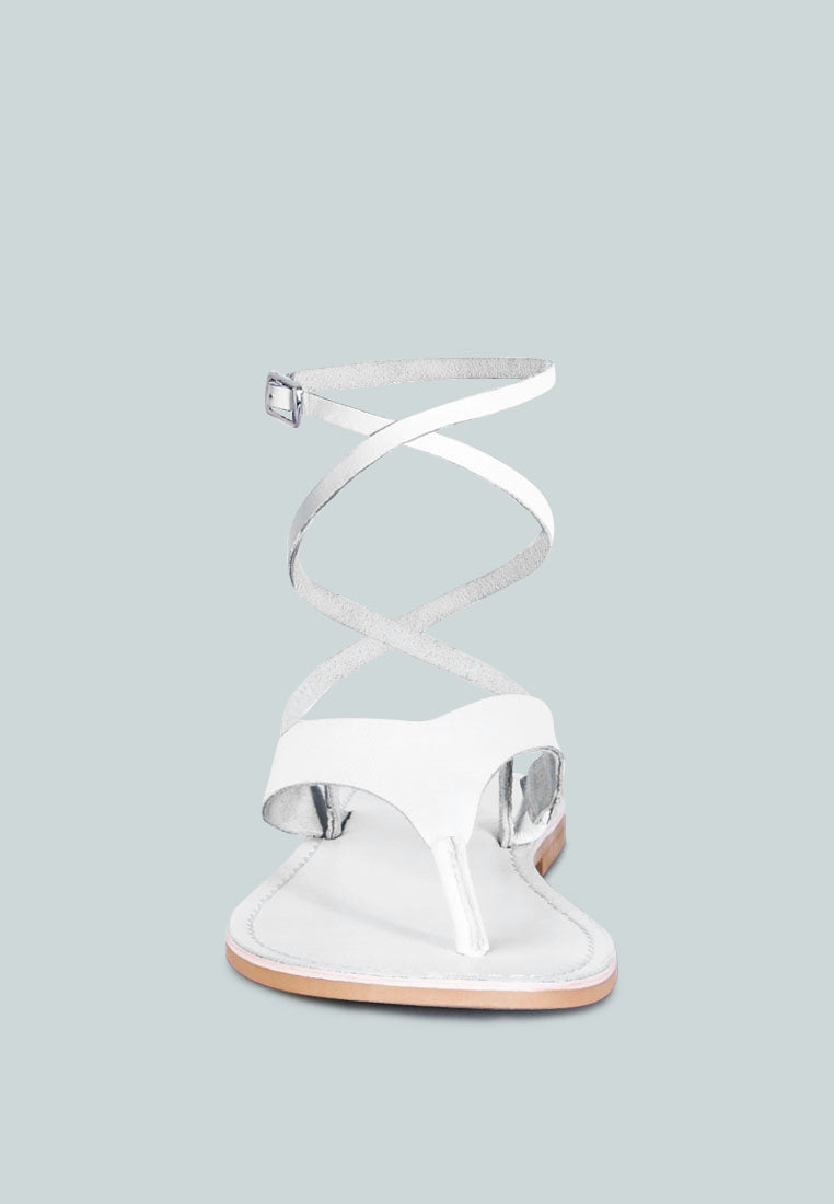 London Rag International wrap up tie flat sandals in white with a stylish crisscross ankle strap