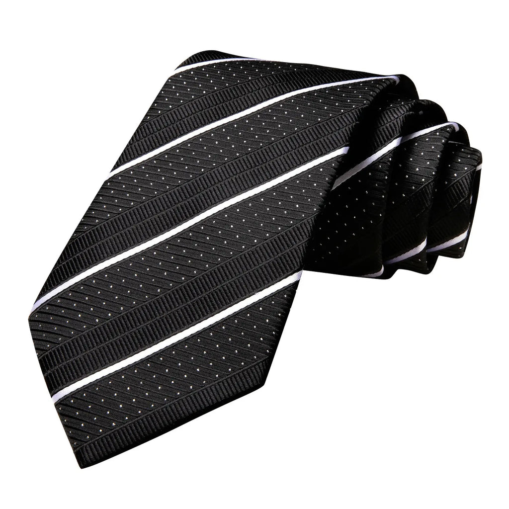 Black striped tie, silk fabric, how to fold a pocket square