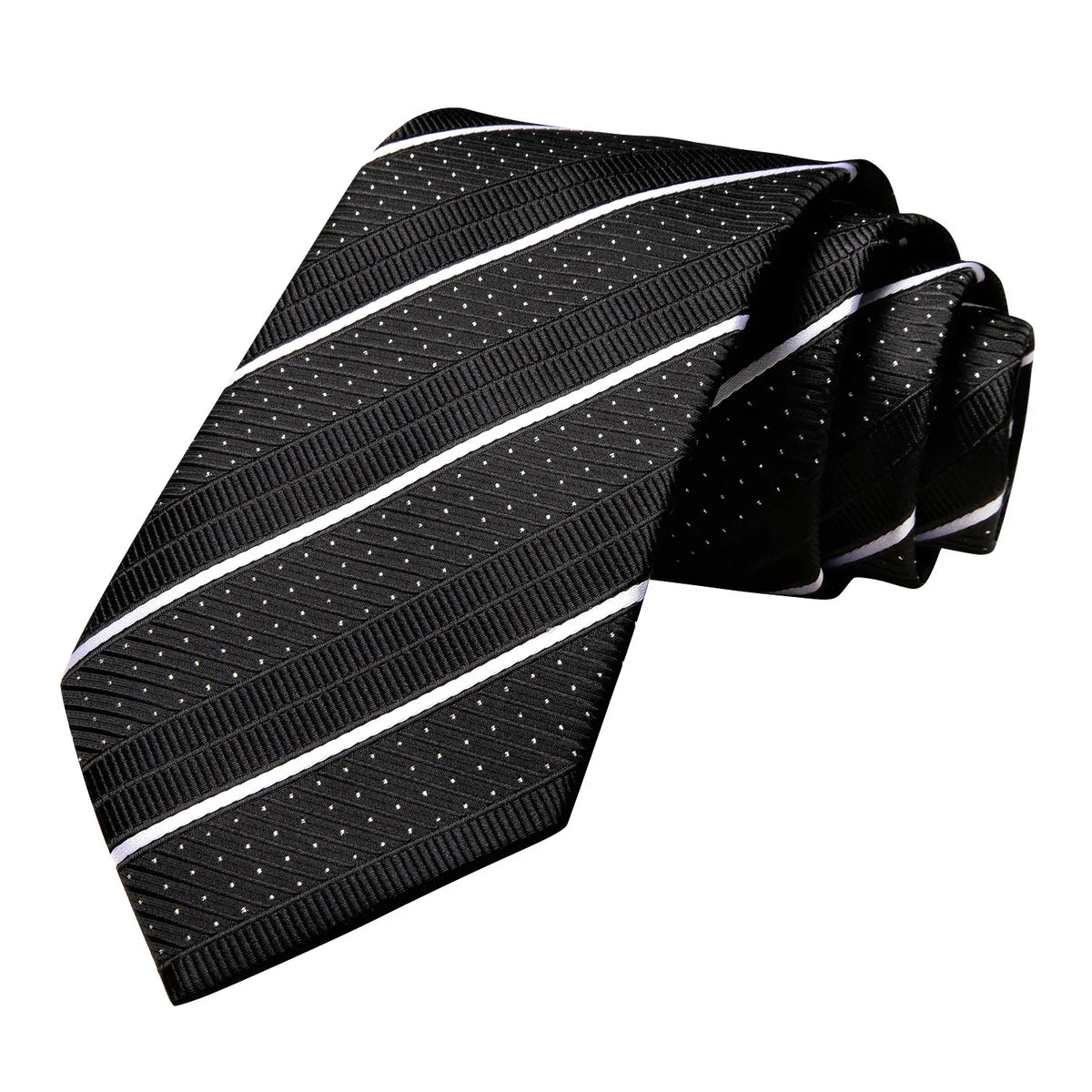 Black striped tie, silk fabric, how to fold a pocket square