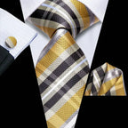 Men's yellow plaid tie and pocket square, perfect for formal events, learn how fold a pocket square.