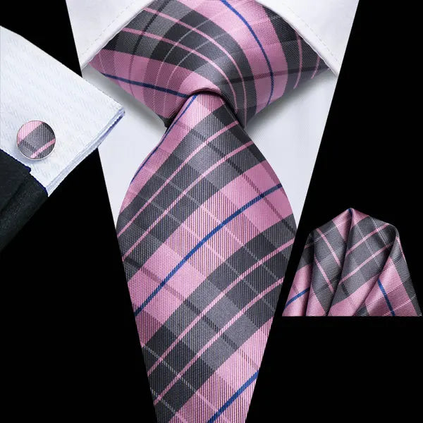 Men's pink plaid tie with matching pocket square, how fold a pocket square