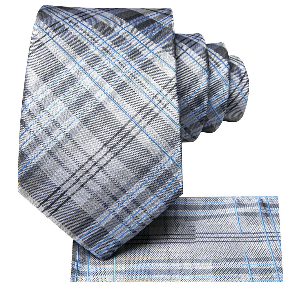 Gray and blue plaid tie, perfect for how fold a pocket square