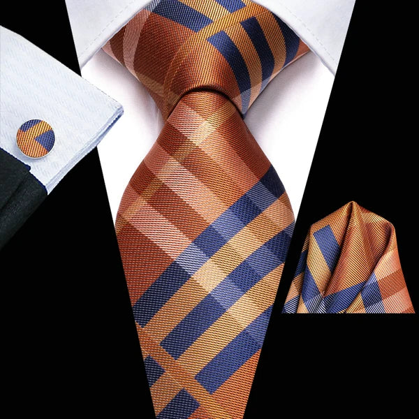 Men's orange and navy striped tie with pocket square, how fold a pocket square