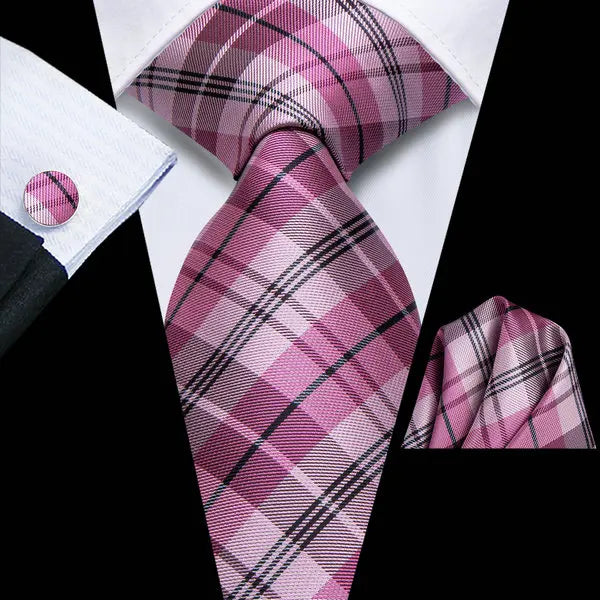 Men's pink plaid tie and pocket square with formal shirt, how fold a pocket square