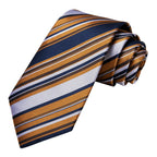 Men's striped tie in yellow and navy, perfect for formal occasions, how fold a pocket square
