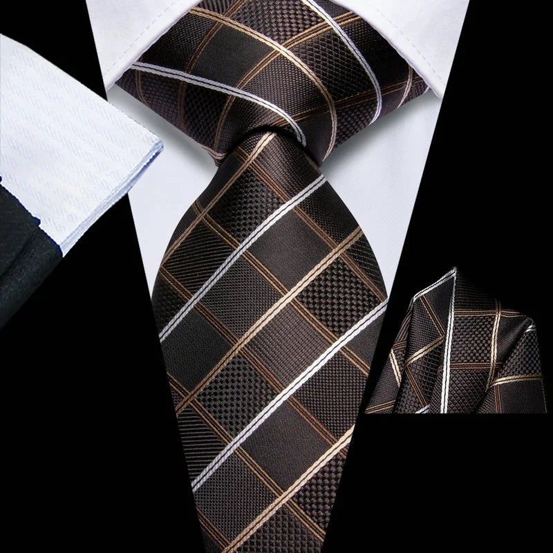 Brown plaid men's tie, silk material for formal occasions, how to tie men's tie