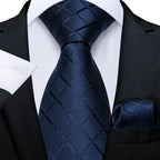 Men's navy blue silk tie, perfect for learning how to tie men's tie
