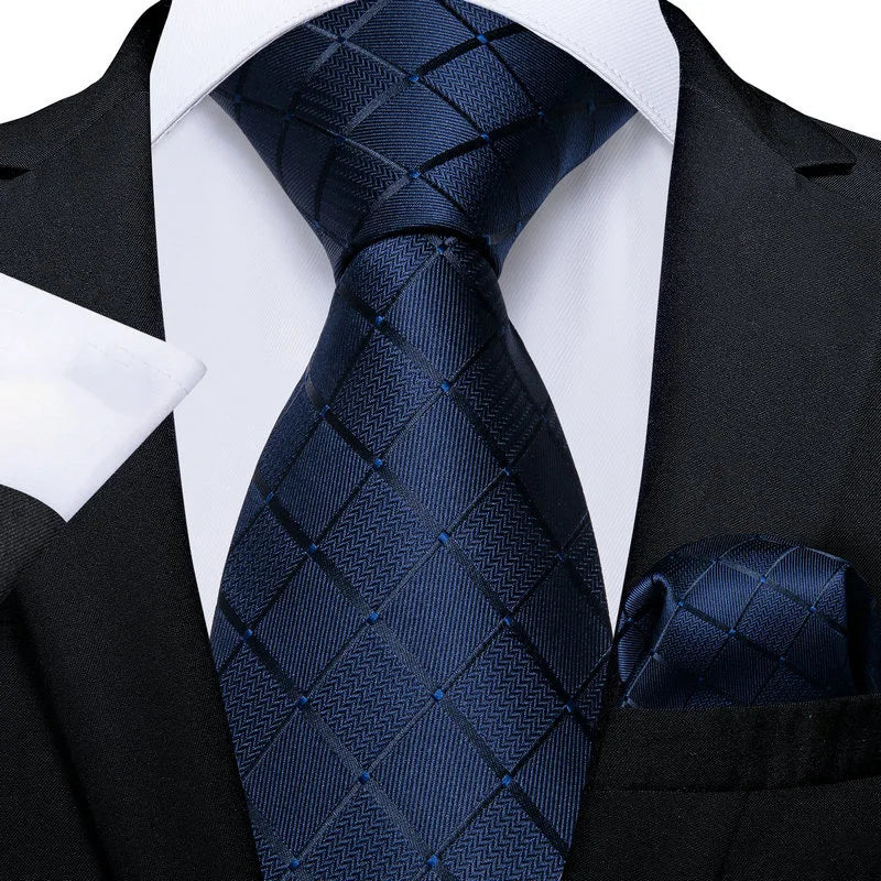 Men's navy blue silk tie, perfect for learning how to tie men's tie